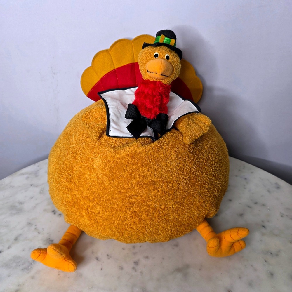 Vtg Figi Fat Thanksgiving Turkey Plush Pilgrim Hat Sherpa Round Stuffed Animal